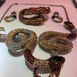 Unique vintage snake necklace, bracelet, and earrings set.